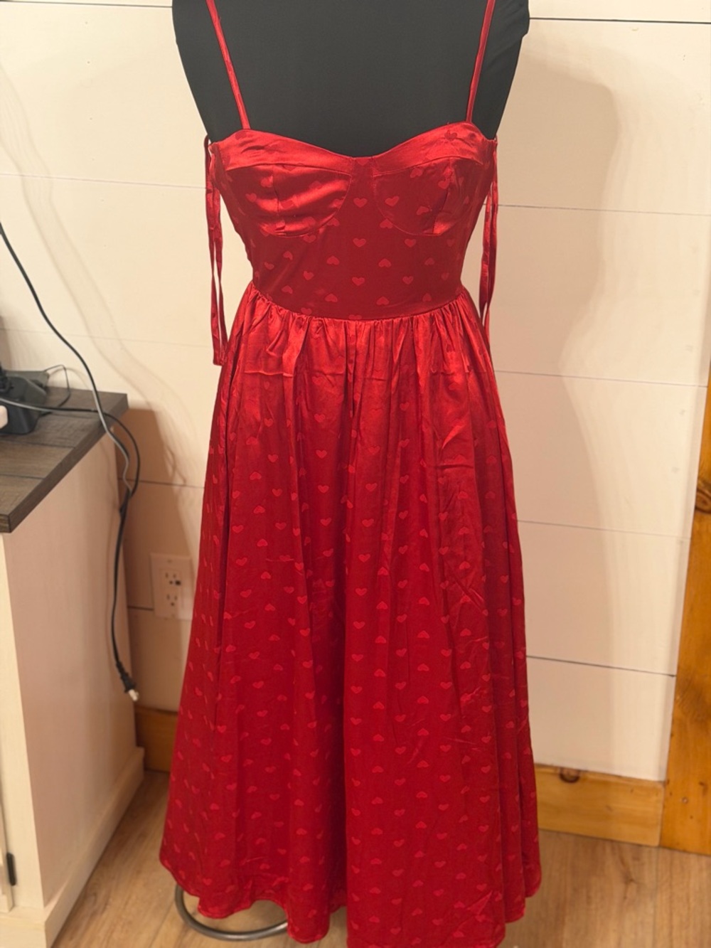 Francesca's Red Satin Heart-Print Dress